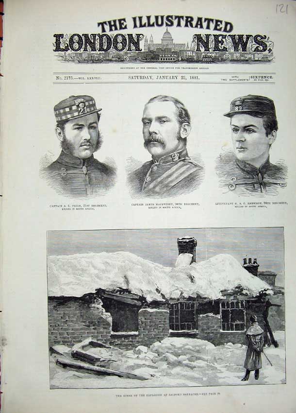 Old Antique Print 1881 Explosion Salford Barracks Falls War Macswiney Men 19th