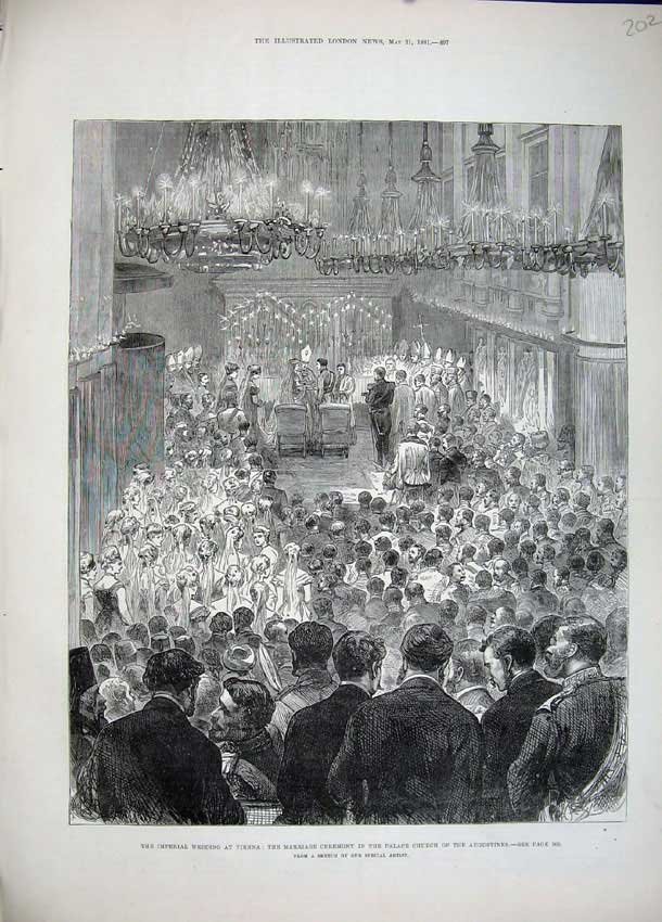 Old Antique Print 1881 Wedding Vienna Ceremony Palace Church Augustines 19th