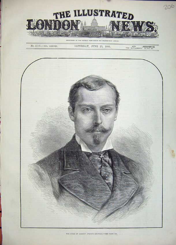 Original Old Antique Print 1881 Portrait Duke Albany Prince Leop 19th