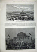 Original Old Antique Print 1881 Leazes Park Newcastle Assembly Rooms Stephenson