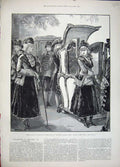 Original Old Antique Print 1881 Albert Hall Ladies Fashion e English Fayre Art