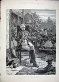 Original Old Antique Print 1881 Fine Art Man Music Pipes Children Bird Dog Dadd