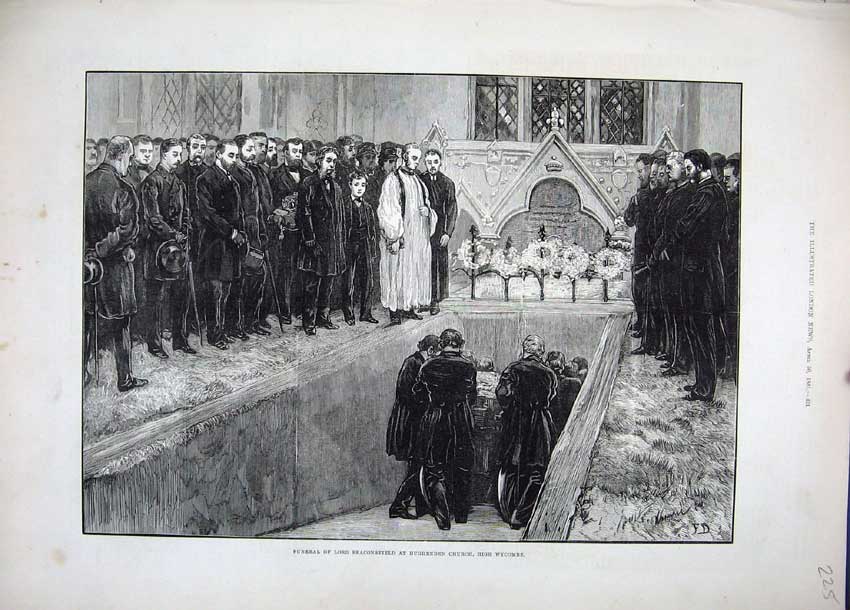 Old Antique Print 1881 Funeral Lord Beaconsfield Hughenden Church Wycombe 19th