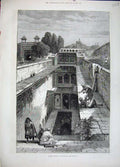 Original Old Antique Print 1881 People Trees Hindoo Shrine Allahabad Fine Art