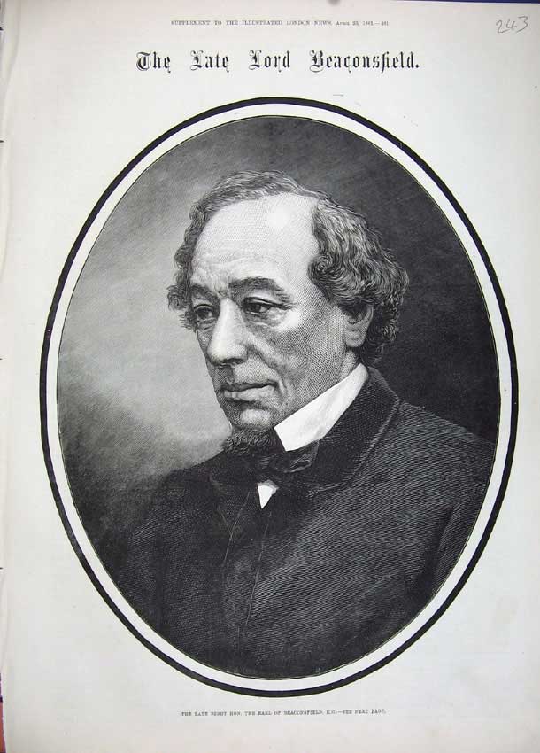 Original Old Antique Print 1881 Portrait Lord Earl Beaconsfield Fine Art Man