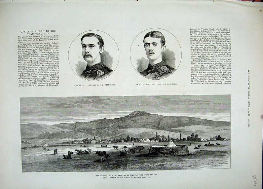 Old Antique Print 1881 Transvaal War Newcastle Fort Terror O'Connel Men 19th