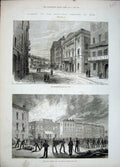 Old Antique Print 1881 Municipal Theatre Nice Fire Rue St Francis De Paul 19th