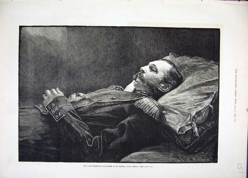 Original Old Antique Print 1881 Fine Art Body Late Emperor Alexander Russia Man