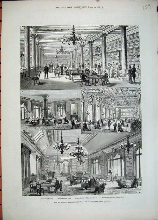 Old Antique Print 1881 Grosvenor Gallery Library Luncheon Room Dining Art 19th