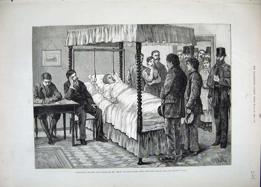 Original Old Antique Print 1881 Prisoners Shooting Hearn Ballinrobe Mayo Men