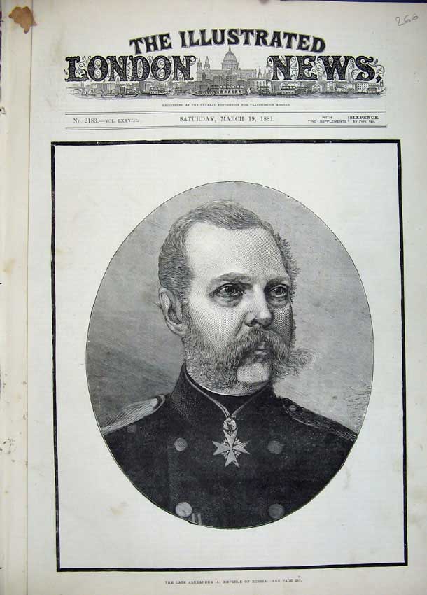 Original Old Antique Print 1881 Portrait Alexander Emperor Russia Man Art 19th