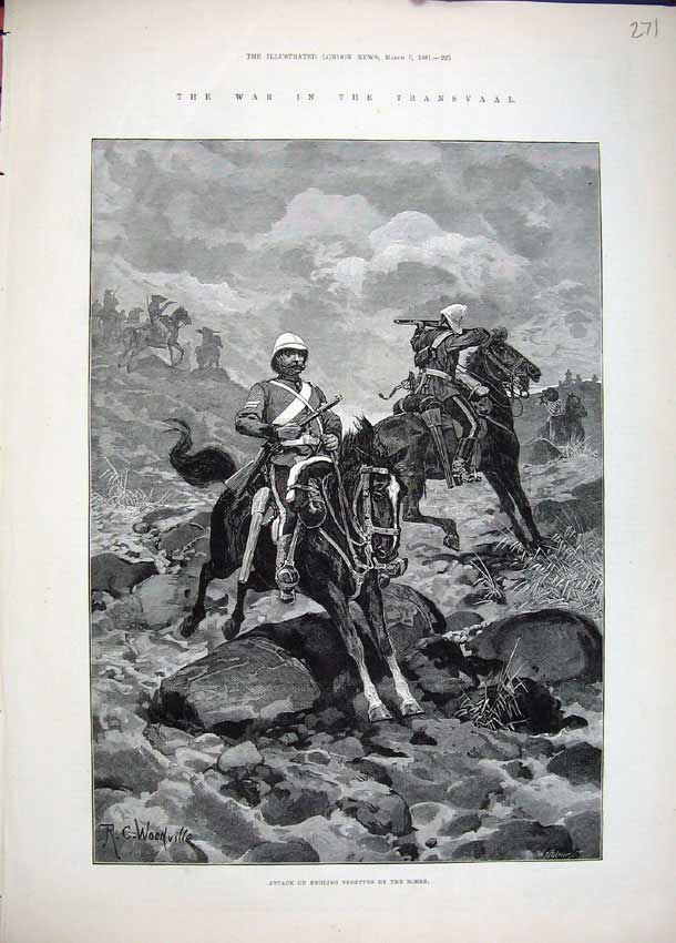 Old Antique Print 1881 War Transvaal English Vedettes Boers Woodville Art 19th