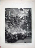Old Antique Print Art 1881 Fatal Disaster Art Students Masquerade Munich 19th