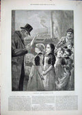 Original Old Antique Print 1881 Government Inspector Factory Young Girls 19th