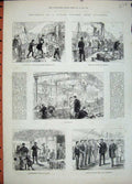 Old Antique Print 1881 Cunard Steam Ship Liverpool Passengers Saloon Crew 19th