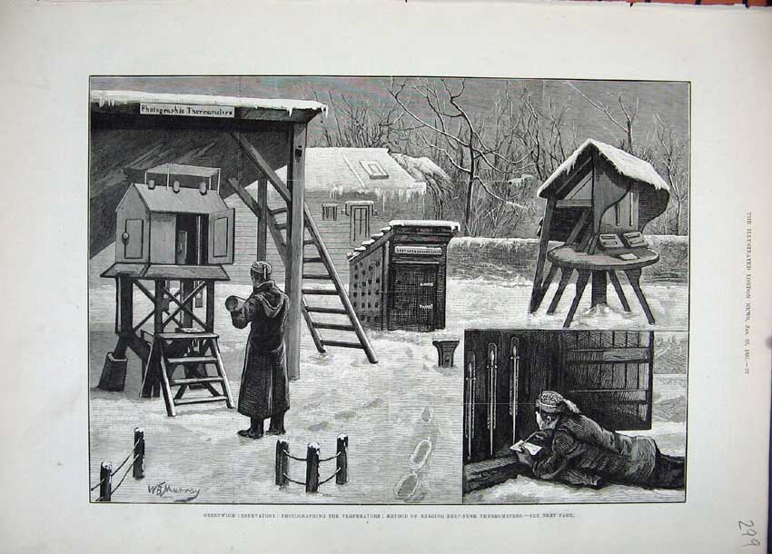 Old Antique Print 1881 Greenwich Observatory Deep-Sunk Thermometers Art 19th