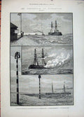 Old Antique Print 1881 H.M.S Inflexible War Ship Portsmouth Gilkicker Art 19th