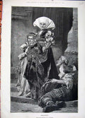Original Old Antique Print 1881Fine Art Charity Women Young Girl Man Begging