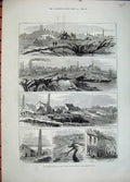Old Antique Print 1881 Subsidence Land Northwich Salt Mines Buildings Art 19th
