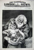 Original Old Antique Print 1881 Fine Art Man Young Girl Fruit Basket Victorian