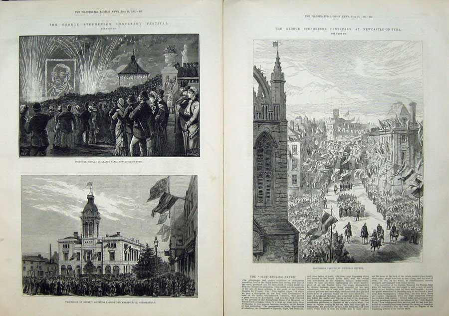 Antique Old Print 1881 George Stephenson Nicholas Church Chesterfield Art 19th