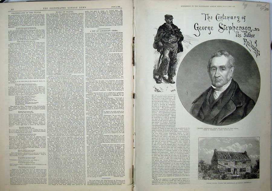 Old Antique Print 1881 George Stephenson Wylam Monument Newburn Church 19th