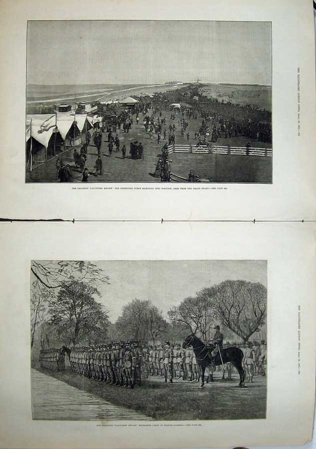 Old Antique Print 1881 Brighton Volunteer Review Steyne Gardens Army Art 19th