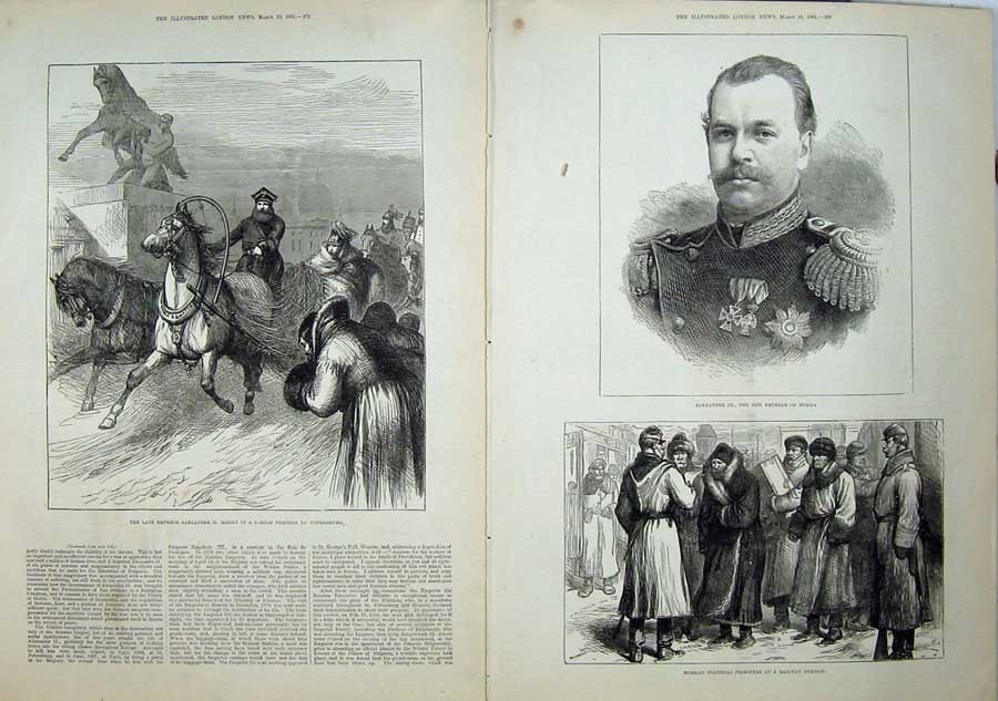 Old Antique Print 1881 Alexander Emperor Russia Horse Sledge Petersburg 19th