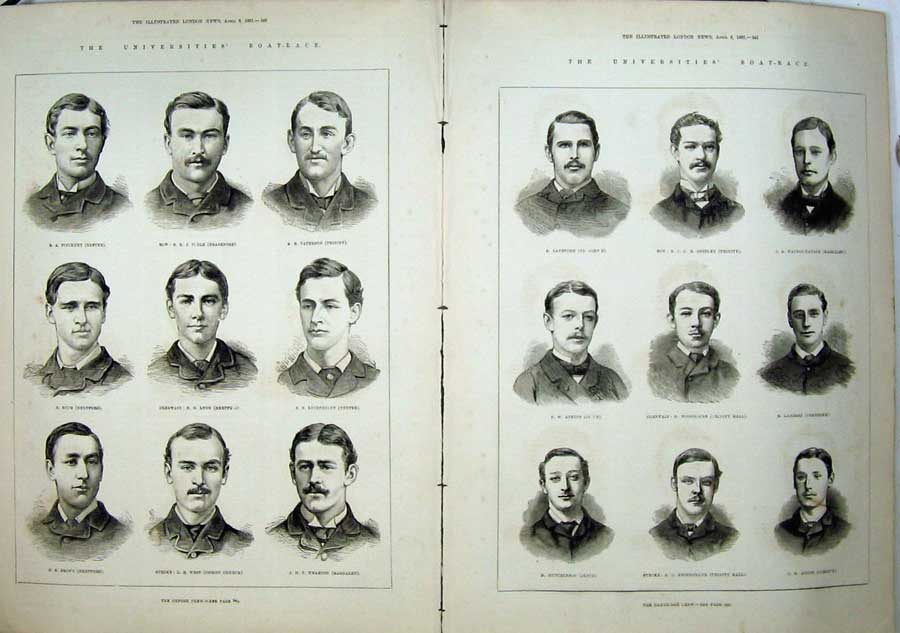 Old Antique Print 1881 Oxford Cambridge University Boat Race Men Crews 19th