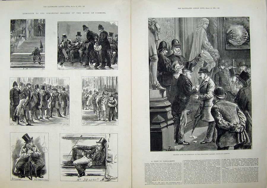 Old Antique Print 1881 House Commons Strangers Gallery Me Smith Fine Art 19th