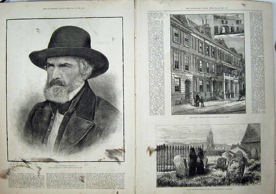 Old Antique Print Damaged Thomas Carlyle 1881 Ecclefechan Dumfries Grave 19th