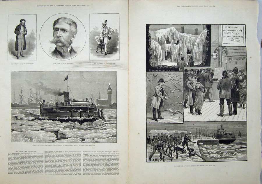 Old Antique Print 1881 Sothern Liverpool Frost Ice Ship Lord Dundreary 19th