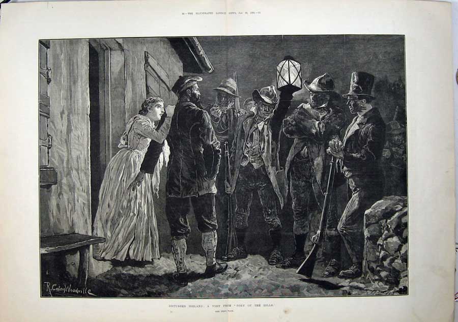 Old Antique Print 1881 Woodville Fine Art Ireland Rory Hills Man Torch 19th