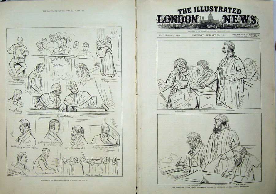 Old Antique Print 1881 Irish Land League Dublin Court Room Judges Walker 19th