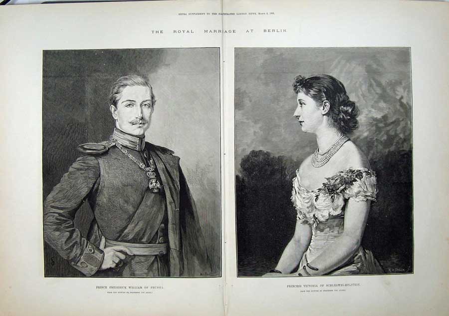 Old Antique Print 1881 Royal Wedding Berlin Prince Prussia Victoria Art 19th