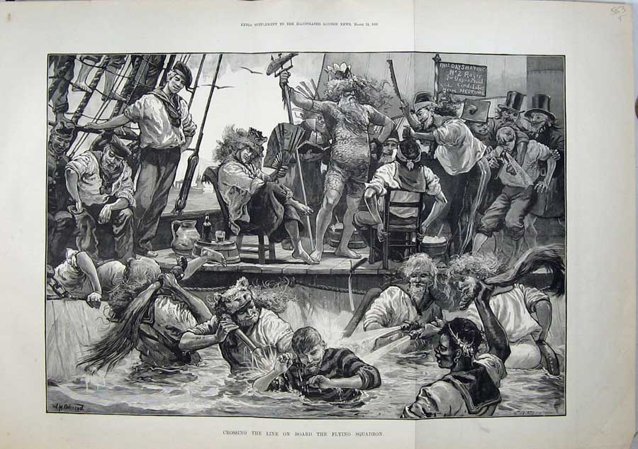Original Old Antique Print 1881 Games Costumes Siers Ship Flying Squadron Art