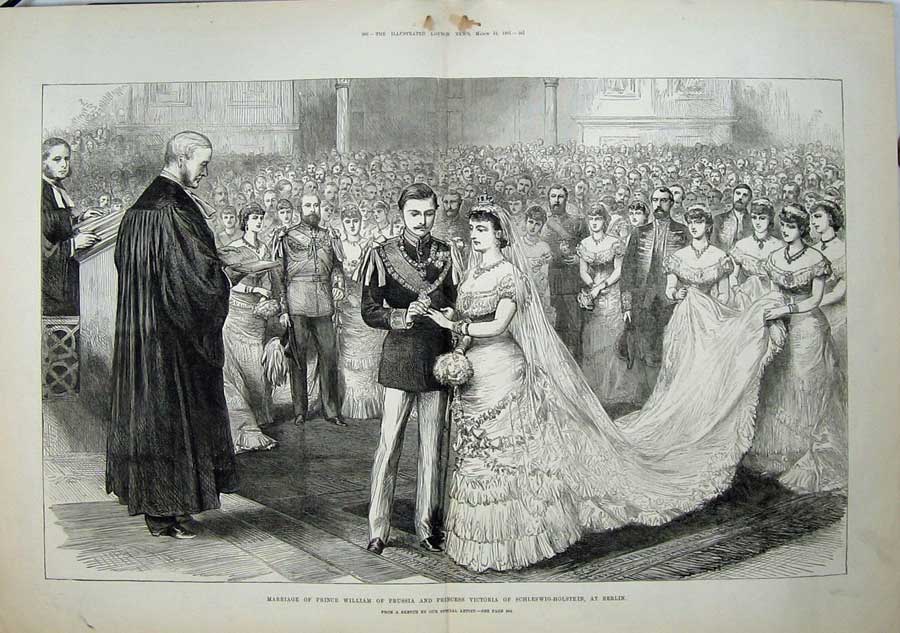 Antique Old Print 1881 Wedding Prince William Prussia Victoria Berlin Art 19th