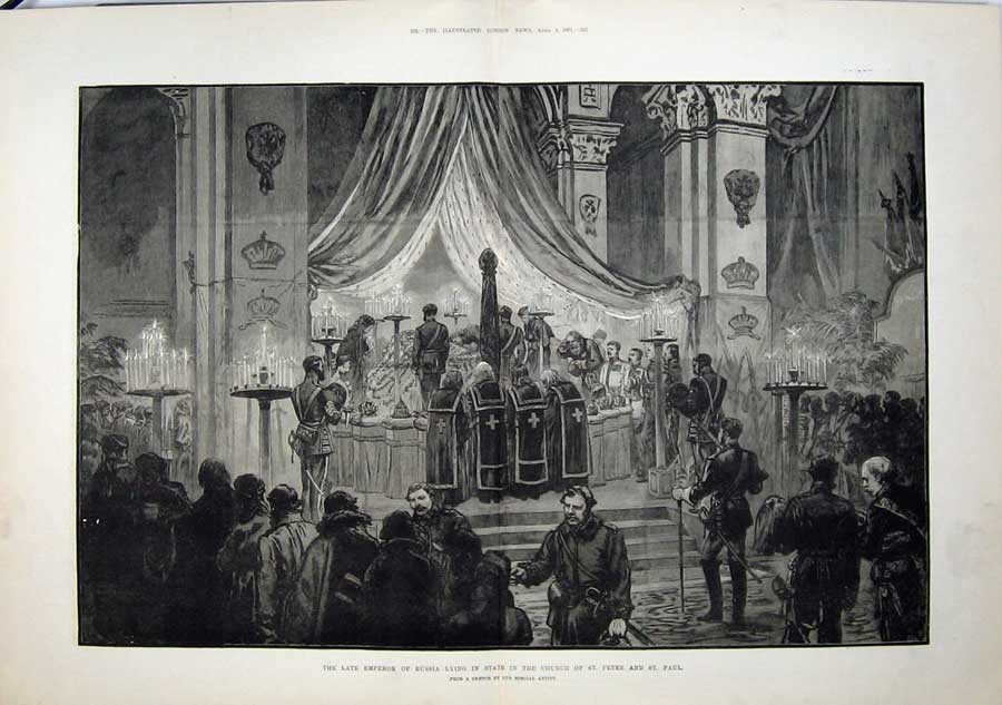 Old Antique Print 1881 Fine Art Emperor Russia Body Church St Peter Paul 19th