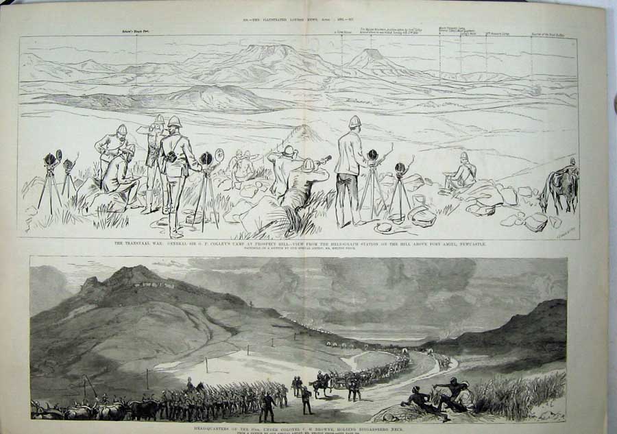 Old Antique Print 1881 Transvaal War General Colley Prospect Biggarsberg 19th