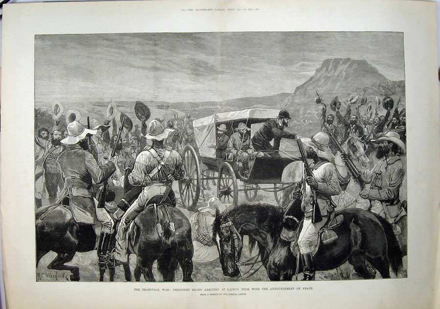Old Antique Print 1881 Transvaal War President Brand Laing'S Neck Horses 19th