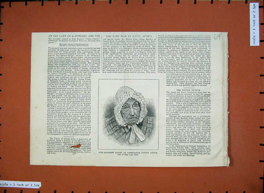 Old Antique Print 1881 Margaret Bailey Cairncastle County Antrim Ireland 19th