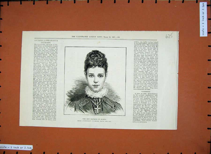 Original Old Antique Print 1881 Portrait New Empress Russia Woman Victorian
