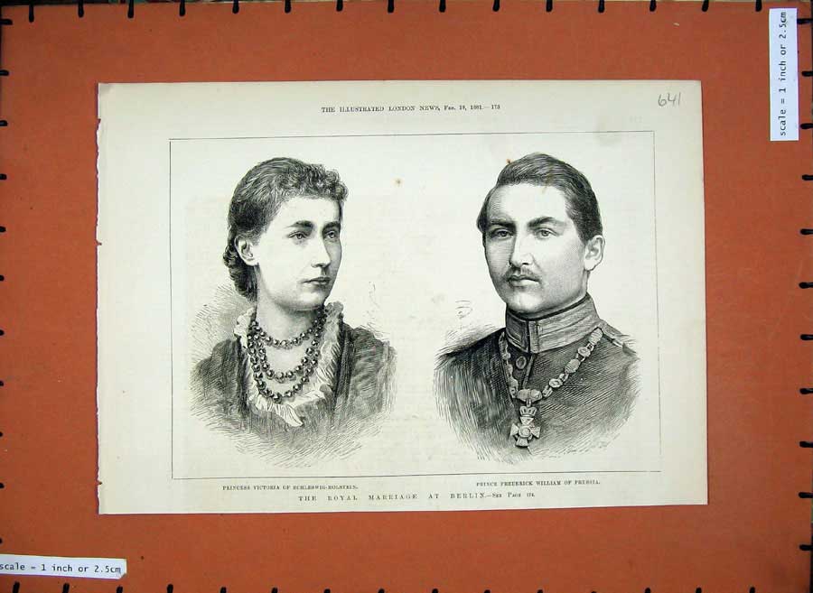 Original Old Antique Print 1881 Royal Marriage Berlin Victoria William Prussia