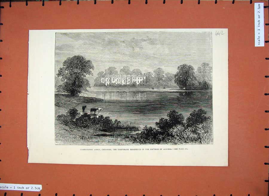 Old Antique Print 1881Combermere Abbey Cheshire Residence Empress Austria 19th