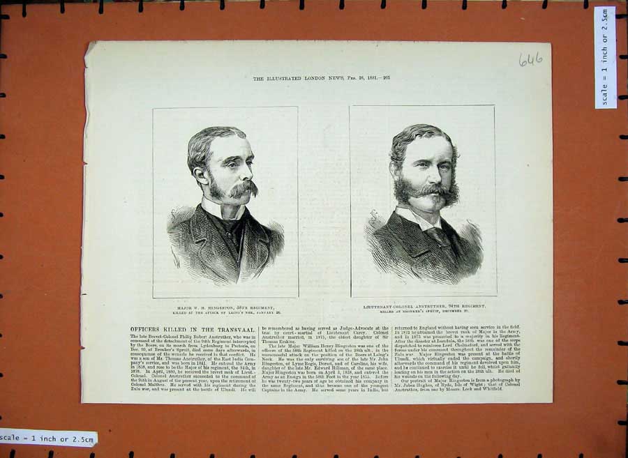 Original Old Antique Print 1881 Major Hingeston War Army Colonel Anstruther Men