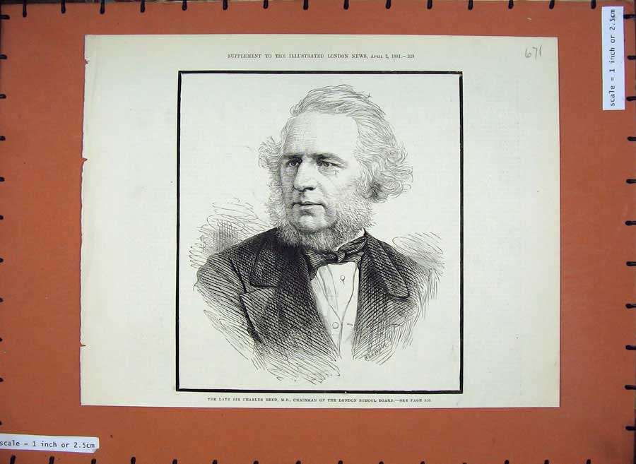 Old Antique Print 1881 Sir Charles Reed Mp Chairman London School Board 19th