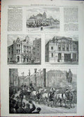 Original Old Antique Print 1881 Devonshire Hospital Buxton Savoy Theatre Sweden
