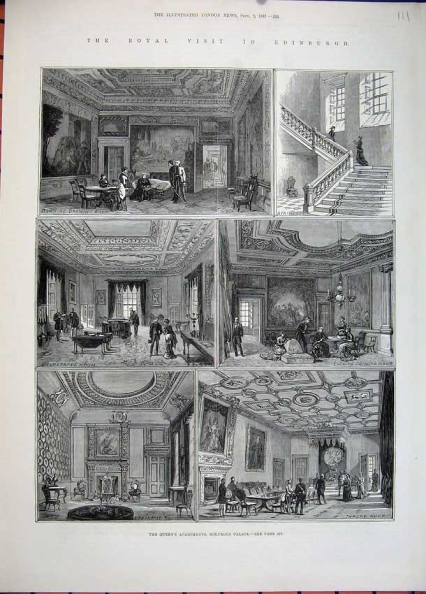 Old Antique Print 1881 Visit Edinburgh Holyrood Palace Throne Room Stairs 19th