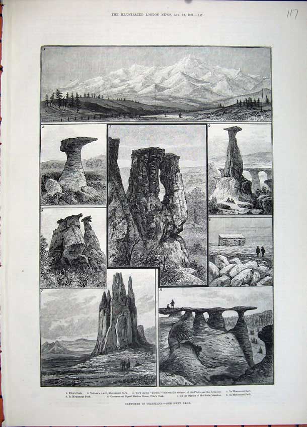 Old Antique Print Colorado 1881 Pike'S Anvil Monument Park Signal House 19th