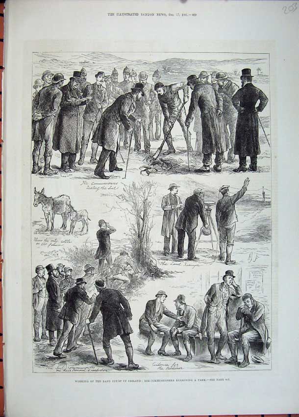 Old Antique Print 1881 Land Court Ireland Sub-Commissioners Farm People 19th